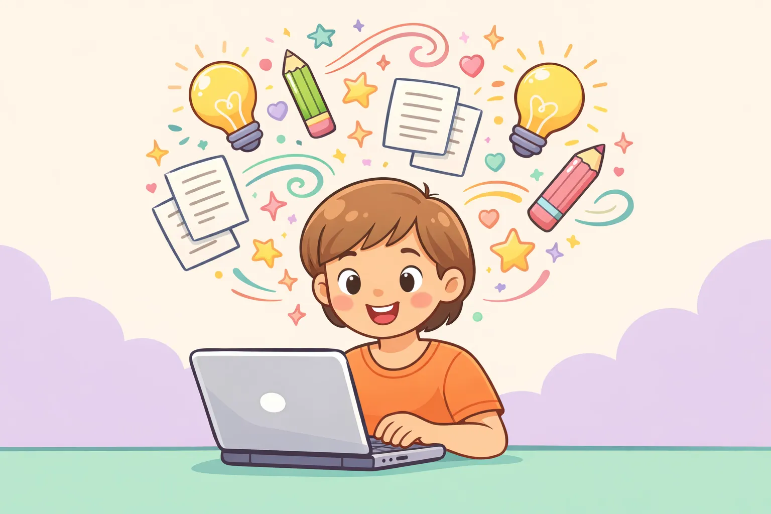 Illustration showing ChatGPT excelling at creative writing with colorful text bubbles and a lightbulb