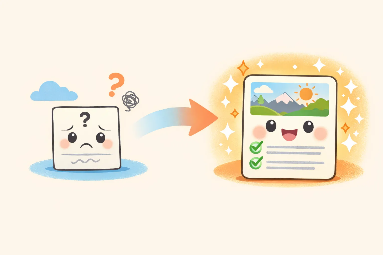 Before and after comparison showing a vague prompt versus a detailed prompt with all five building blocks