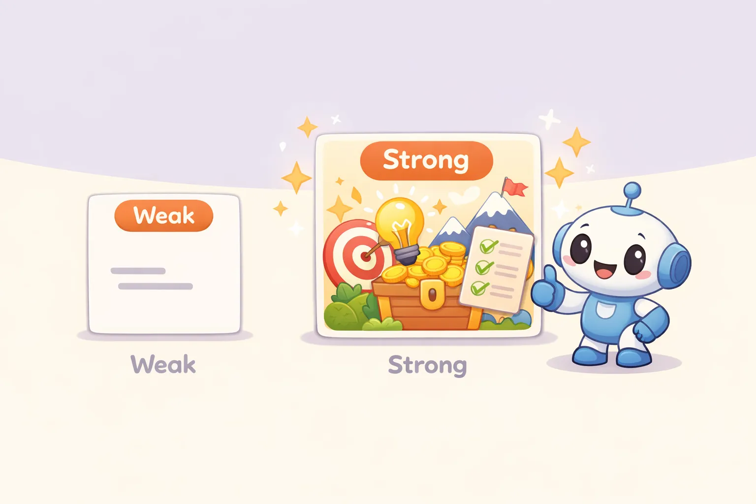 Illustration comparing weak persona prompts versus strong persona prompts with specific details